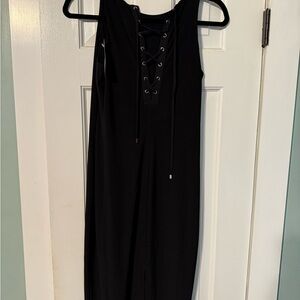 White House Black Market Black Lace-Up Midi Dress